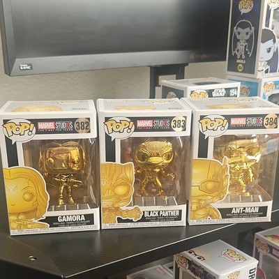 Funko Pop! Vinyl Marvel Studios Gold Chrome Gamora #382 Black Panther #383 Ant- 
