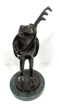 PGA Tour Golf Frog with Clubs Metal on Marble Base Made in India Froggy Golfer
