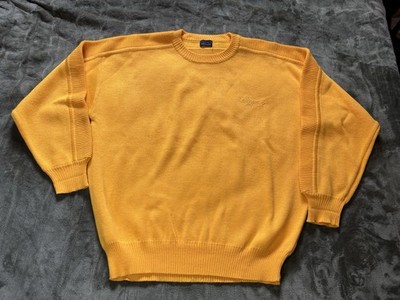 Vintage Bogner Ski Sweater Mens Large Yellow 80s Knit Pullover Wool Blend