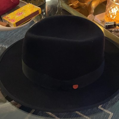 MAYSER Unisex Fedora 58cm Wide Brim Hat Vintage Style Black Gold
