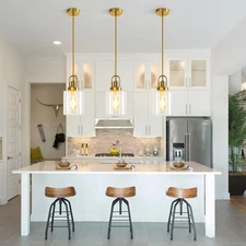 Nordic Industrial Style Minimalist Pendant Light Fixture Copper Color w/ Glass