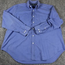 Lauren Ralph Lauren Shirt Men's 18 34/35 Blue Plaid Classic Fit Non Iron Button