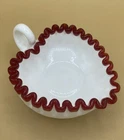 Vintage Fenton Ruby Crest Milk Glass Heart Shaped Nappy Bon Bon Dish 6"