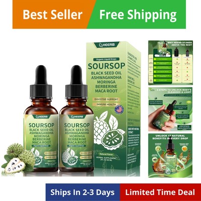 Organic Soursop Bitters Liquid   4 Steps Detox Blend with Black Seed Oil, Ash...