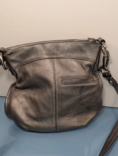 B Makowsky Silver Pebbled Soft Leather Small Convertible Crossbody Shoulder Bag - Picture 12 of 16