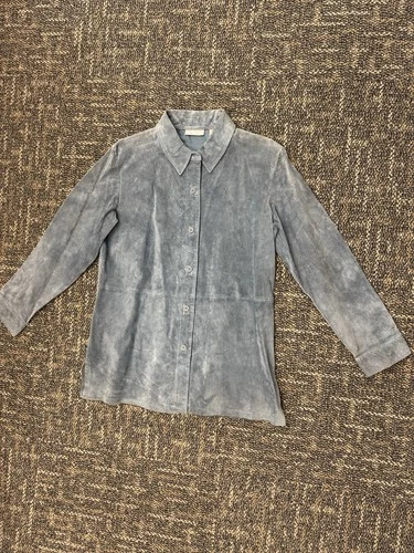 Vintage 90s Slate Grey Suede Shacket Minimalist Utility Leather Shirt Jacket M video thumbnail