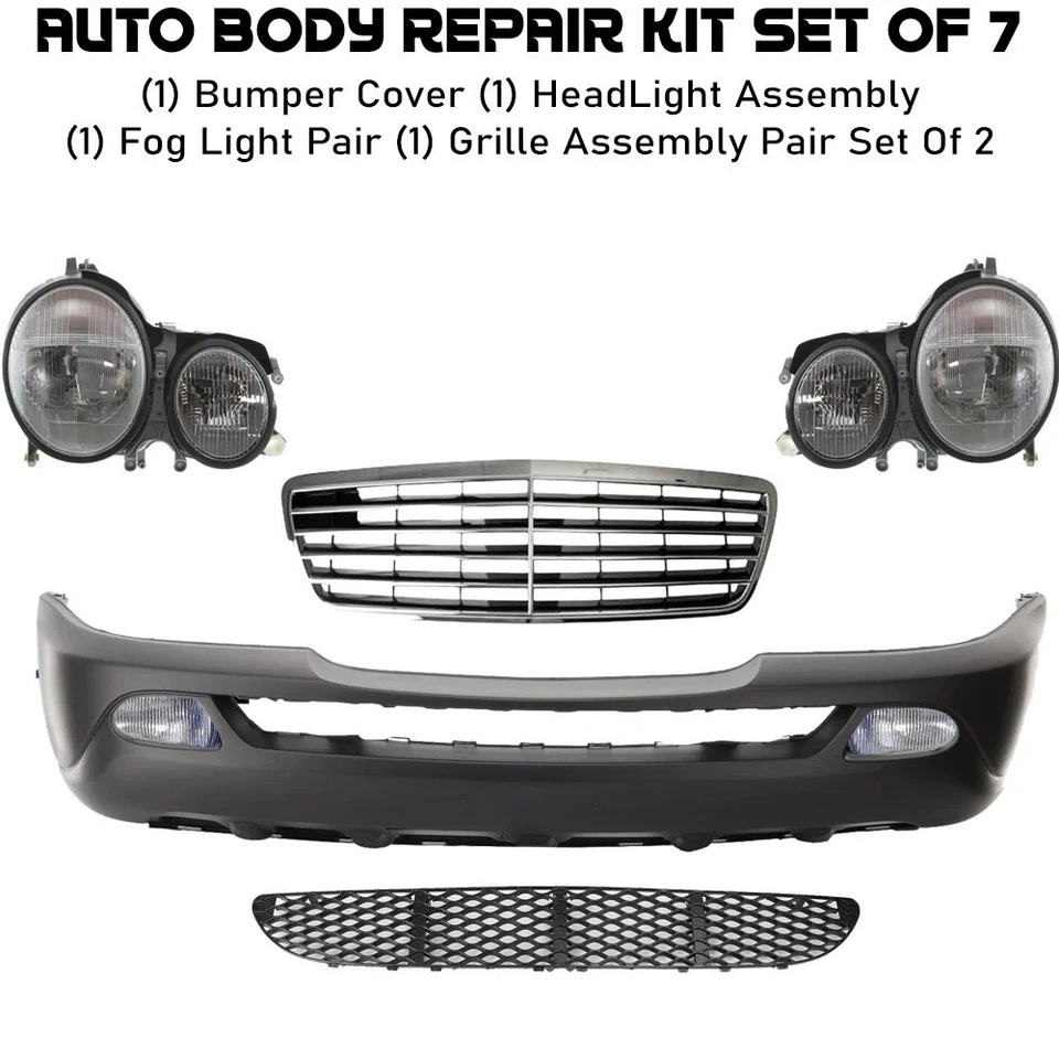 Front Bumper Cover Fascia & HeadLight Assembly For 2001-2003 Mercedes Benz Foto 2 de 4