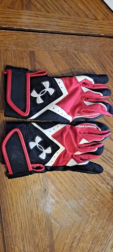 Under Armour Youth Baseball Batting Gloves Red/Black/White Grip M