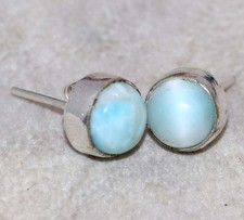 925 Silver Plated Stud Larimar Earrings 0.4" Festival Jewelry Fashion Sale GW