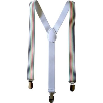 Vintage Suspenders Elastic 1980s Rainbow White OS Good