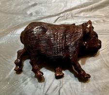 Beautiful Vintage Hand Carved Wood WATER BUFFALO FIGURE Highly Detailed