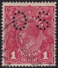 AUST KGV 1d RED SWMk PERF 'OS'. DATED. USED. (N600)
