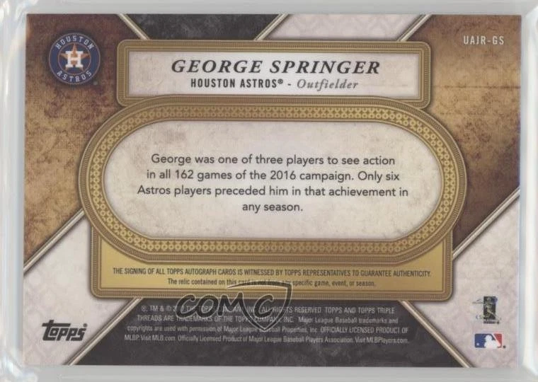 2017 Topps Triple Threads Unity Jumbo Relics /99 George Springer #UAJR-GS Auto - Image 2 of 2