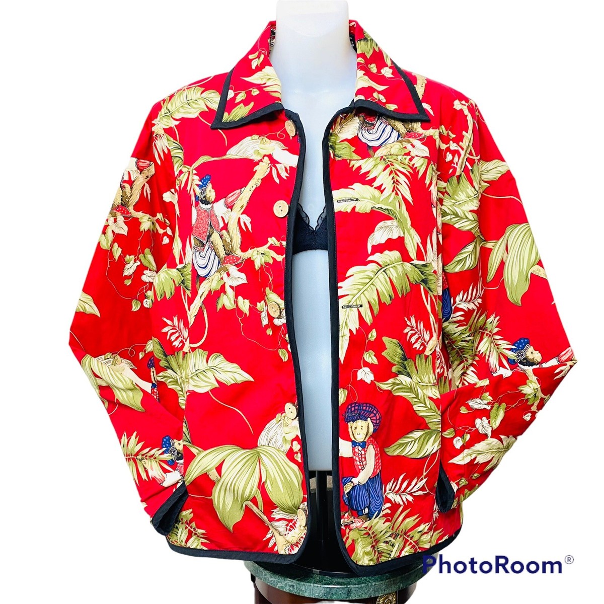 Anne Carson Quilted Monkey Jacket M Front Button Reversible