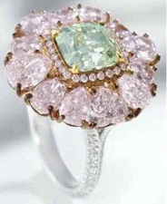 4.87TCW Simulated Peridot, Tourmaline & Sapphire Flower Halo Wedding Women Ring