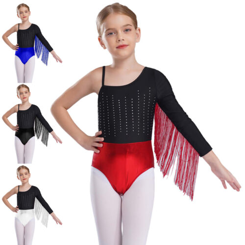 Kids Girls Unitard Performance Rompers Rhinestones Bodysuit Training Leotard - Picture 4 of 34