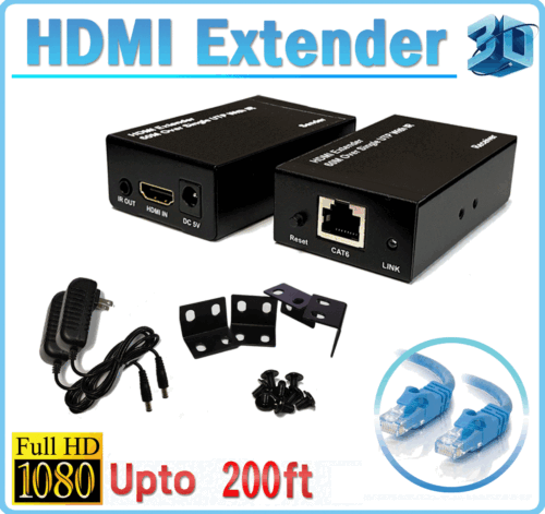 1080P HDMI Network Extender Over Single Cable CAT5E/6 Ethernet RJ45 FHD - Picture 1 of 1