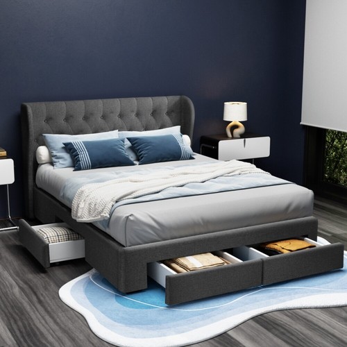 Artiss Bed Frame QUEEN Size Mattress Base with 4 Storage Drawers Charcoal MILA - Picture 9 of 10