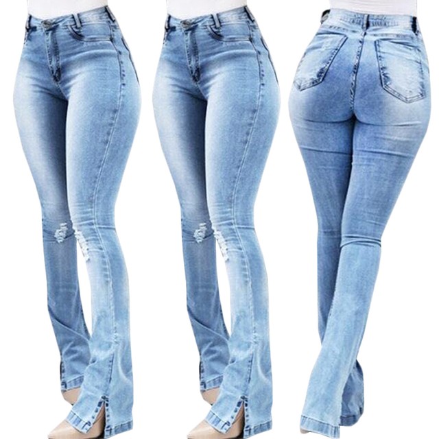 Women's trumpet jeans with holes, high waisted jeans and super tight