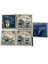 5 VTG Coasters Holland America Cruise Line Beautiful Blue Delft Cork Back 4”X4”