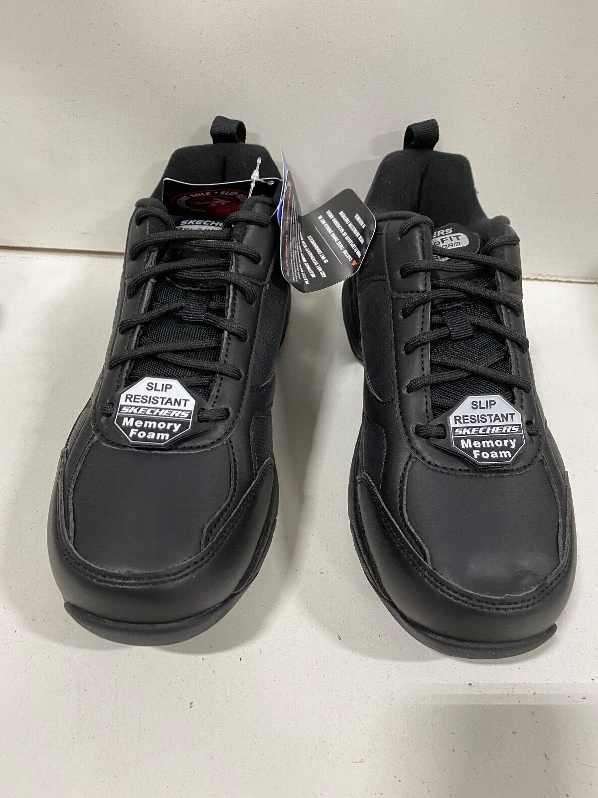 Mens Skechers 77111 Dighton Slip Resistant Black Work Shoes Wide Size 7