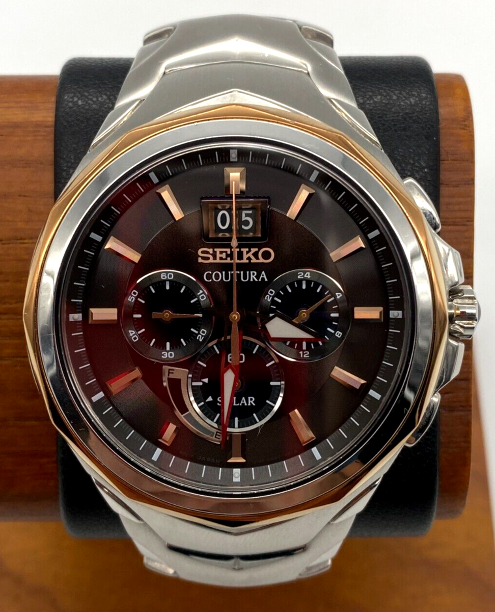 Seiko Coutura Solar V194-0AB0 Brown Chronograph Quickset Date
