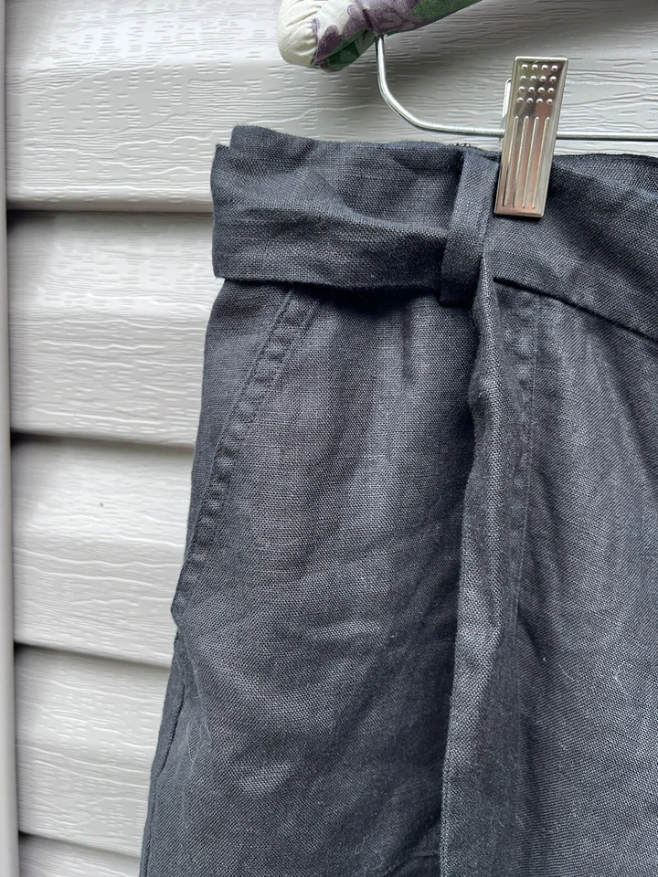 Nuevo con etiquetas Pantalones Talbots Mujer 16 Negro Pierna Ancha 100% Lino Corbata Cinturón Foto 3 de 4