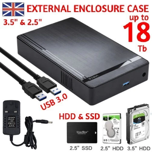 18TB USB 3.0 2,5" 3,5" SATA HDD Externe Festplatte Festplattengehäuse Case UK