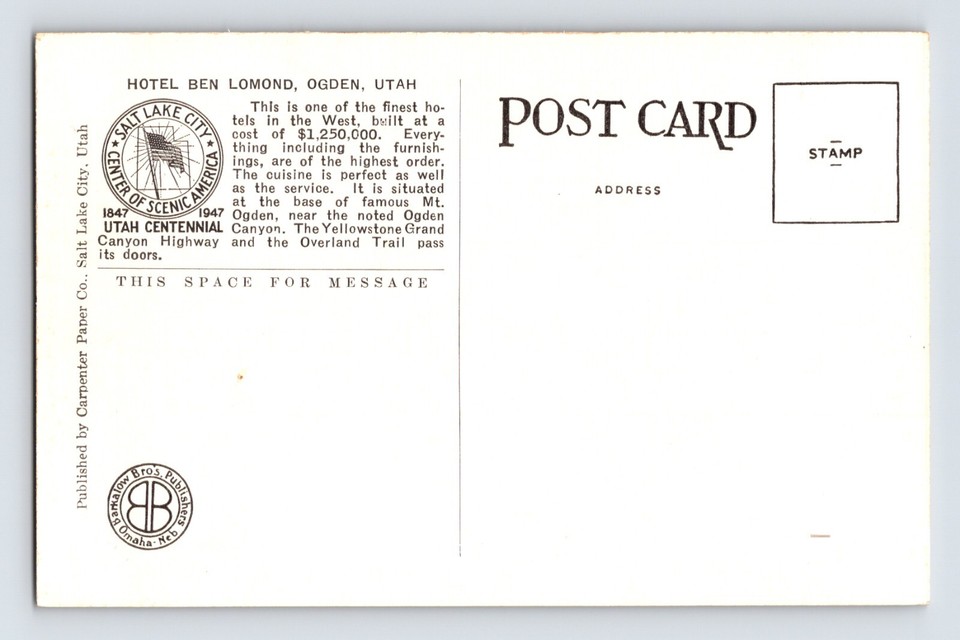 Postcard Utah Ogden UT Hotel Ben Lomond 1940s Unposted Linen eBay
