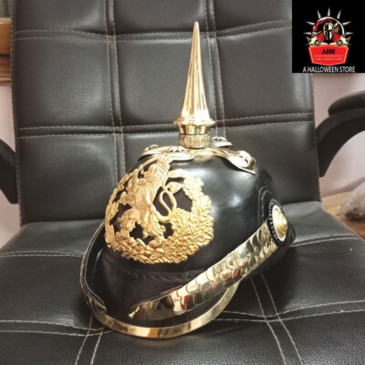 DESIGNER DEUTSCHE PICKELHAUBE Kaiserreich Preußisch Leder Schwarz Helm... EUR 98,62 - DE