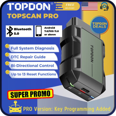 NEW! TOPDON Topscan PRO Wireless OBD2 Scanner Code Reader Key Coding ...
