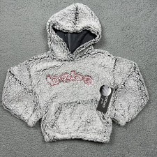 Girls Sweatshirt Small 4 bebe Long Sleeve Hooded Gray Logo Fuzzy Fleece NWT
