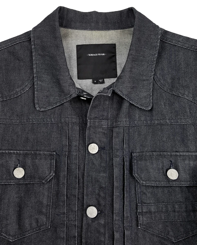 Surface to Air Sz S Mens Coated Denim Trucker Jacket Blue - Image 2 of 4