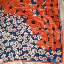 Vtg Vera Newman Scarf Large 43x43" Square Polyester Orange White  Blue Floral
