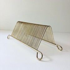 Vintage MCM Gold Tone Wire 45 RPM Vinyl Record Holder Rack Mid Century 40 Slot