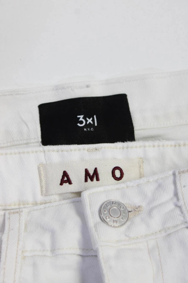 3x1 NYC AMO Womens Raw Hem Chloe Crop Jeans White Cotton Size 25 Lot 2 - Image 3 of 4