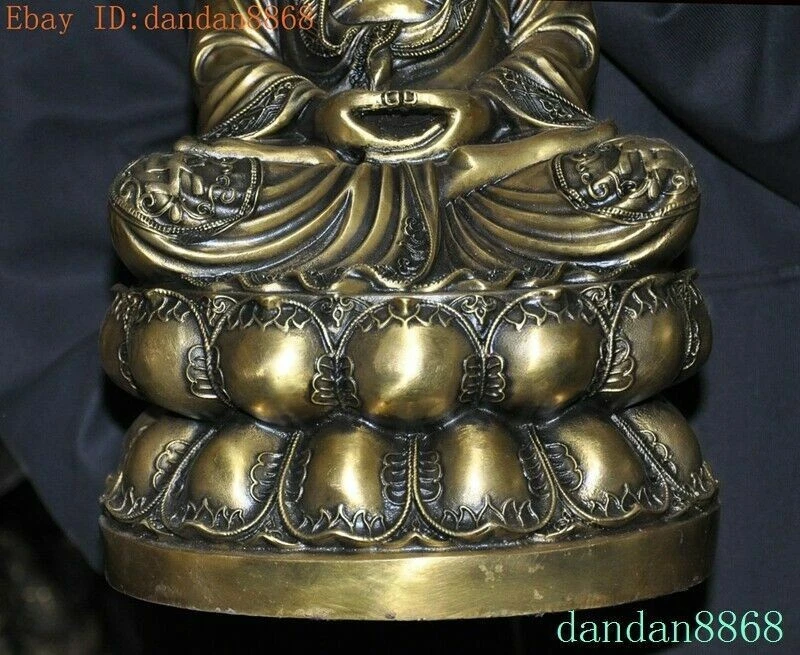 15.2" Tibetan Buddhism temple brass "卐" Shakyamuni Sakyamuni Buddha statue - Image 3 of 4
