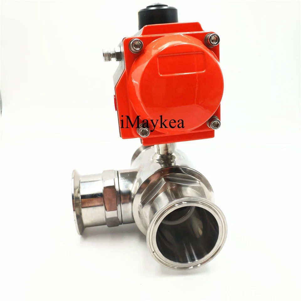 3/4" SS304 Three way T Port Clamp OD 50.5mm Sanitary Pneumatic Ball Valve - Image 4 of 4