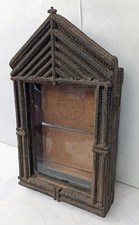 ANTIQUE Vintage tramp art rarePicture Frame OR RELIQUA Folk Art Carved Wood .