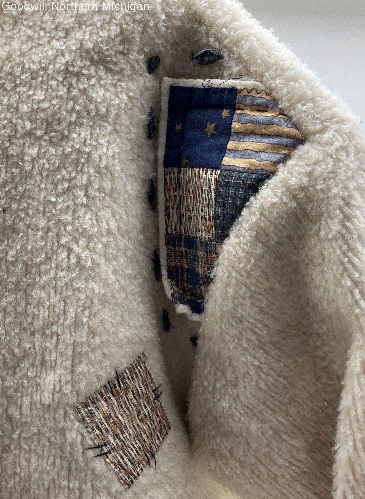 Women's Ivory Patchwork Jacket - Size See Measure… - image 8