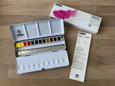 Schmincke Hordam Aquarellkasten 12 x 1/2 Näpfchen wie neu nur 5 Farben getestet