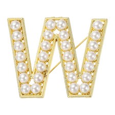 Letter Brooch Pins, Pearl Initial Alphabet W Letter Lapel Badges Pin with Box