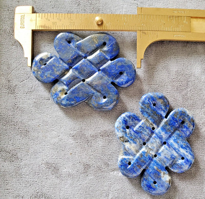 TWO Large Lapis Lazuli & Pyrite Celtic Knots Beads For Wire Thread 56mm x 44mm