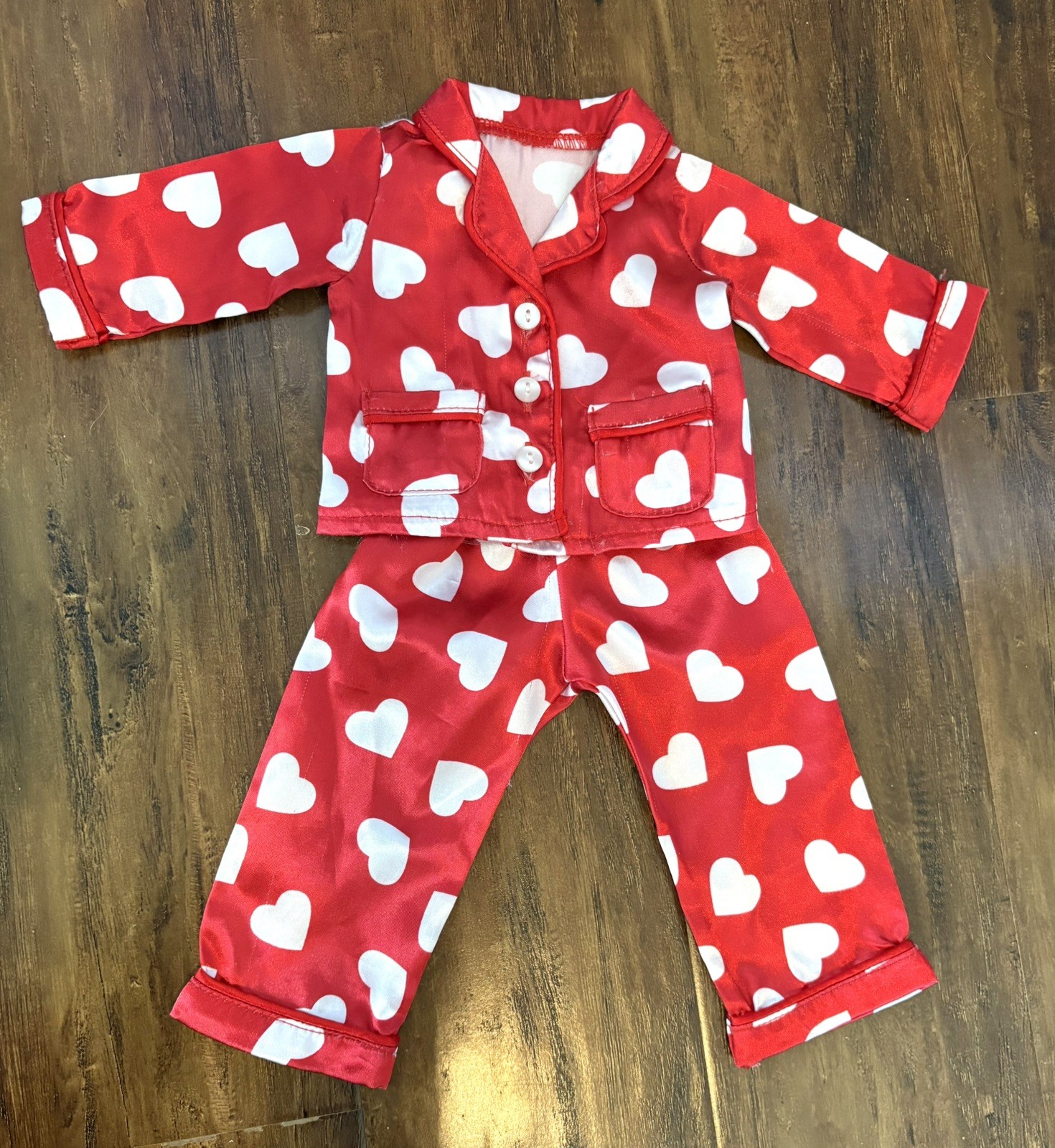 Emily Rose PJ Set Wellie Wisher Red Silk With White Heart Pajamas