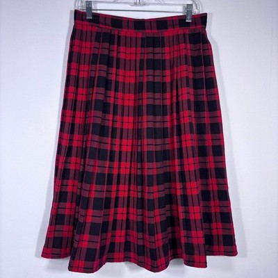 NWT Vintage Christy Girl Red & Black Plaid Pleated A-Line Skirt Size Small 1175