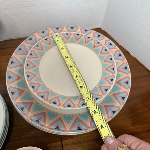 Vintage 16pc Set Of Sango Zuni Stoneware Dishes 1988 Japan Coral Turquoise 25247 - Picture 14 of 15