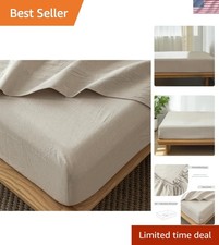 Fitted Bottom Sheet Only 100 Washed Cotton Linen Like Textured Breathable Du...