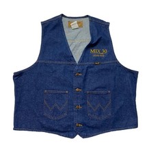 Vintage Wrangler Denim Western Vest Jacket Mens 2XL Dark Blue Button Ranch