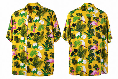 Baylor BU Hawaiian Camp Shirt XL Yellow Flamingo Parrot Tropical Button Up
