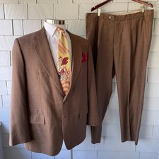 80s Vintage Thai Made Bespoke Brown Woven 2-Button Mens 2pc Swanky Suit Size 46